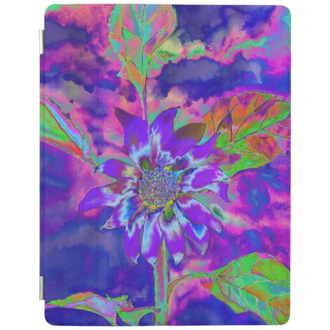 Abstract blue purple sunflower retro funky floral iPad smart cover (Front)
