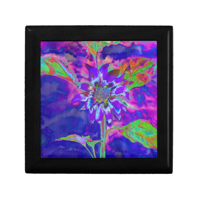 Abstract blue purple sunflower | retro funky  gift box (Front)