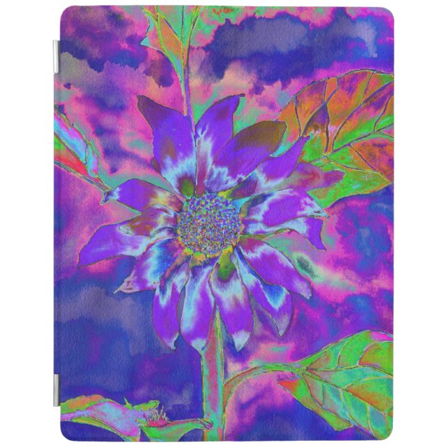 Abstract blue purple sunflower | retro funky  iPad smart cover (Front)