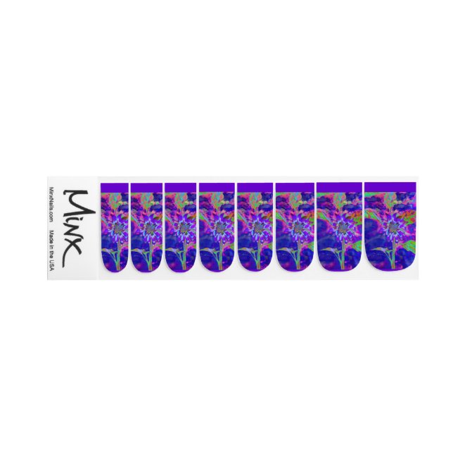 Abstract blue purple sunflower | retro funky  minx nail wraps (Left Hand)