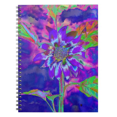 Abstract blue purple sunflower  retro funky  notebook