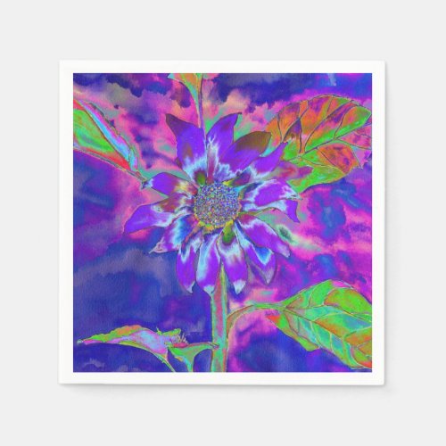 Abstract blue purple sunflower  retro funky  paper napkins