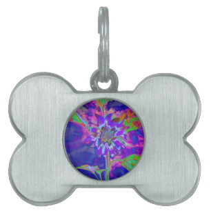 Abstract blue purple sunflower retro funky pet name tag