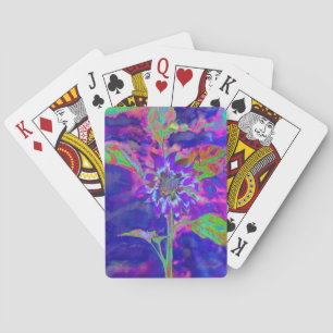 Abstract blue purple sunflower   retro funky  poker cards