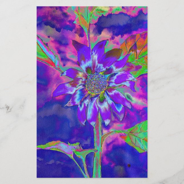 Abstract blue purple sunflower | retro funky  stationery (Front)