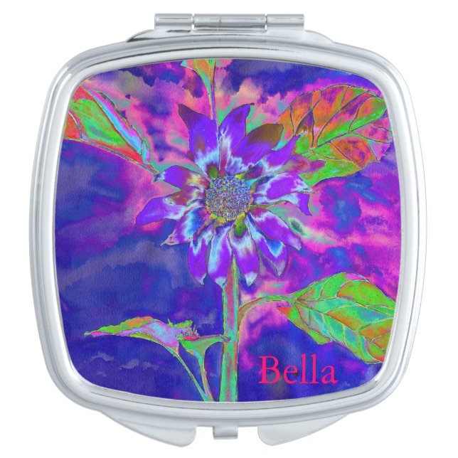 Abstract blue purple sunflower | retro funky  vanity mirror (Front)