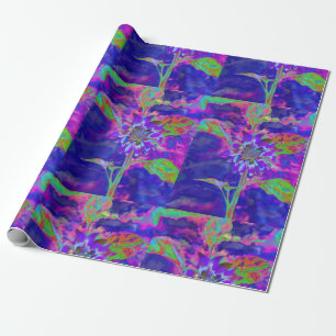 Abstract blue purple sunflower retro funky wrapping paper