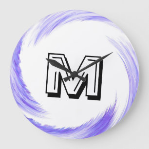 Abstract Blue Purple Swirl Monogram Large Clock