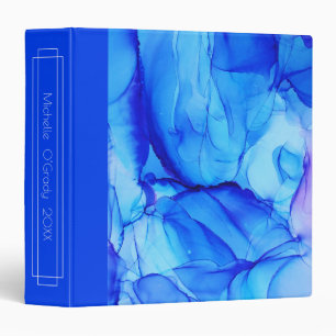 Abstract Blue Purple Swirls Custom Alcohol Ink 3 Ring Binder