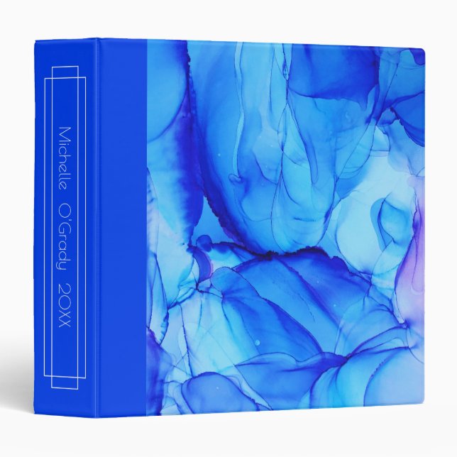 Abstract Blue Purple Swirls Custom Alcohol Ink 3 Ring Binder (Front/Spine)
