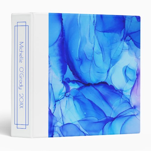 Abstract Blue Purple White Custom Alcohol Ink 3 Ring Binder