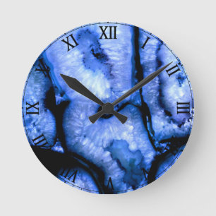 Abstract Blue Quartz Agate Geodes Round Clock