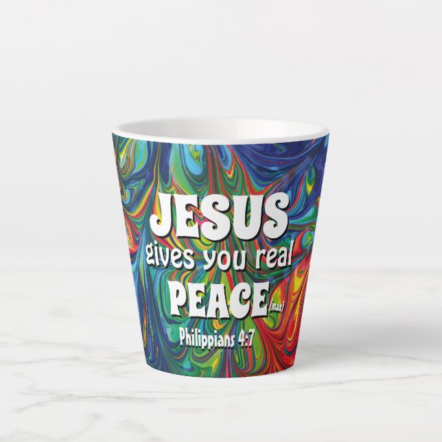 Abstract Blue Red Green JESUS  GIVES REAL PEACE Latte Mug (Front)