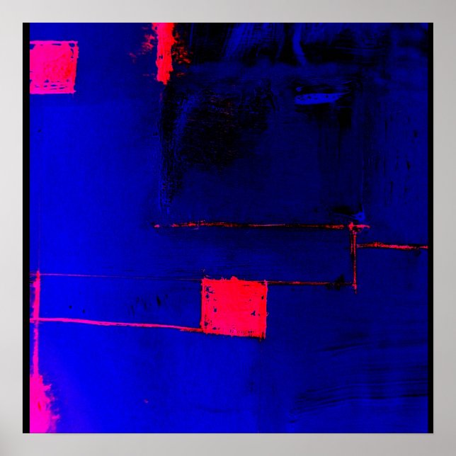Abstract Blue Red Poster Original Modern Art Print (Front)