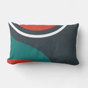 Abstract blue red white line art lumbar pillow