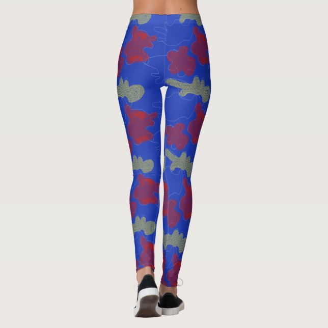 Abstract Blue Red Yellow pattern Yoga Leggings (Back)