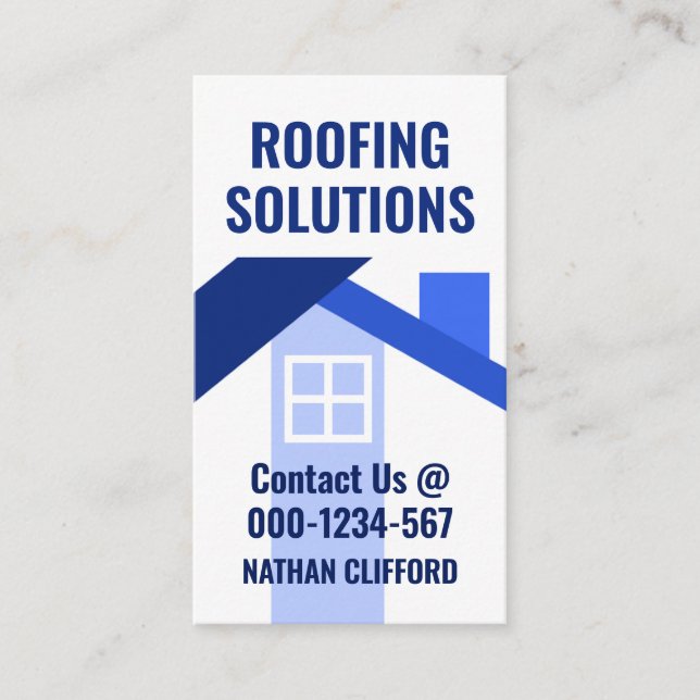 Abstract Blue Rooftop Building Business Card (Front)