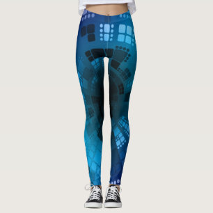 Abstract Blue Sea Gold Diamond Seashell Leggings
