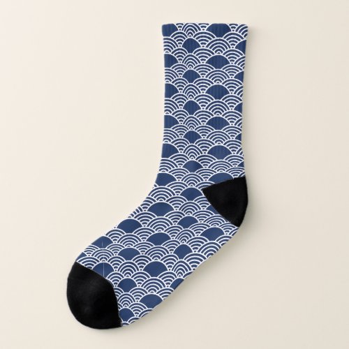 abstract blue sea waves in Chinese style  Socks