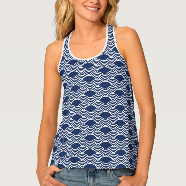 abstract blue sea waves in Chinese style  Tank Top (Front)