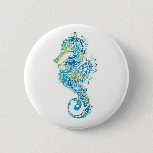 Abstract Blue Seahorse Button (Front)