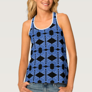 Abstract blue seashell pattern sleeveless basic tank top