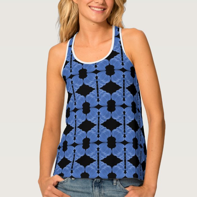 Abstract blue seashell pattern sleeveless basic tank top (Front)
