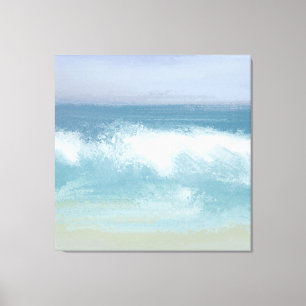 Abstract Blue Seashore Breaking Wave in Watercolor Canvas Print