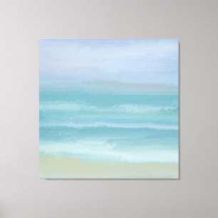 Abstract Blue Seashore Small Breakers  Watercolor Canvas Print