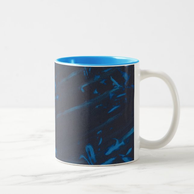 Abstract Blue Shapes on Navy Black Custom Mugs (Right)