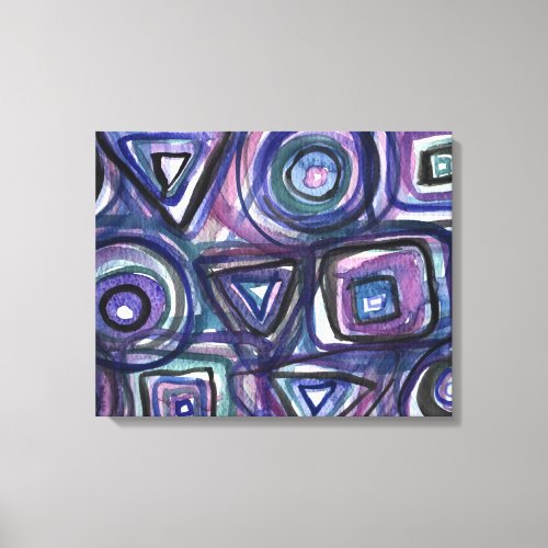 Abstract Blue Shapes Watercolor painting on Canvas