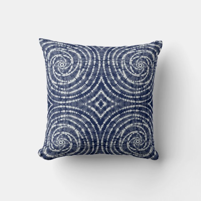 Abstract Blue Shibori Tie Dye Duvet Cover Throw Pillow (Front)