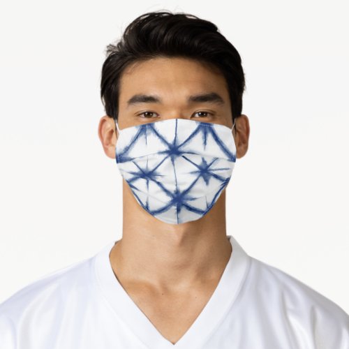 Abstract Blue Shibori Tie Dye Japanese Style Adult Cloth Face Mask