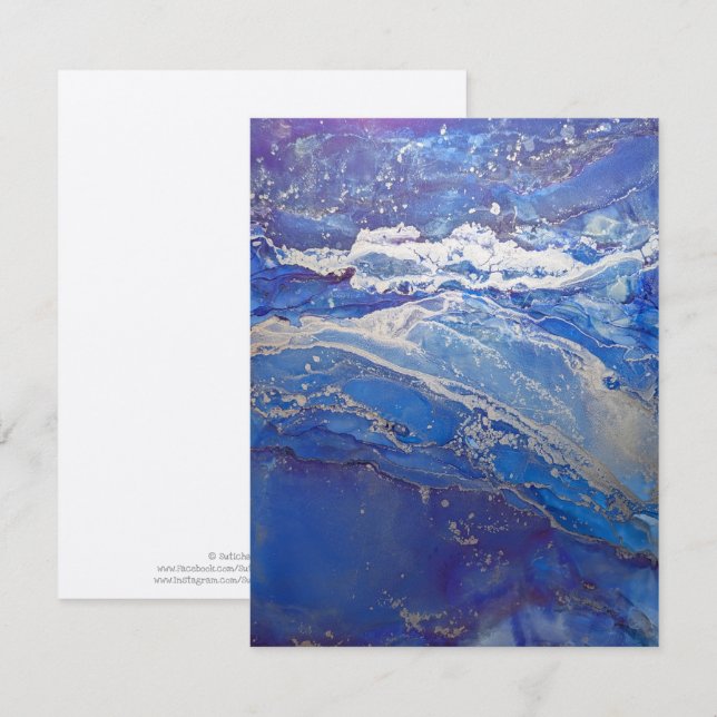 Abstract Blue Silver Waves - Blank Card (Front/Back)