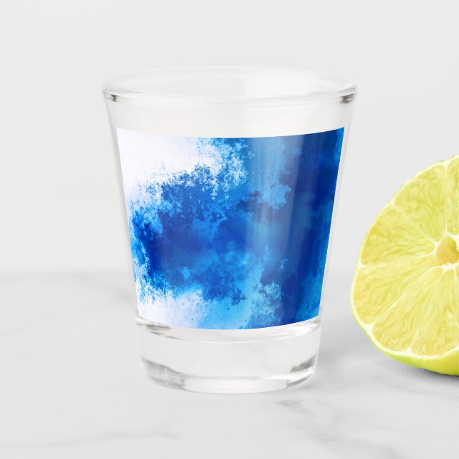 Abstract blue solid color design shot glass (Front)