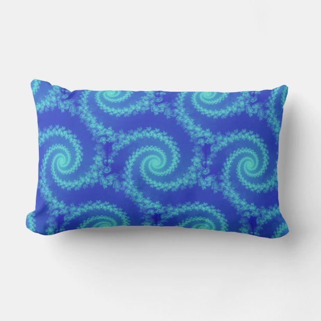 Abstract Blue Spiral Fractal Lumbar Pillow (Front)