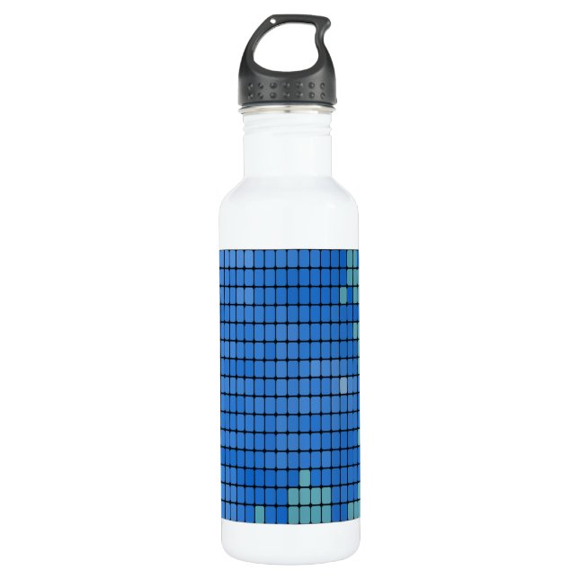 Abstract Blue Square Pattern Water Bottle (Front)