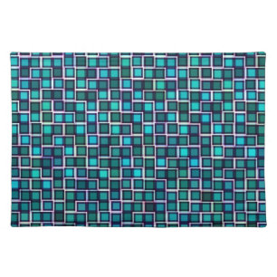 Abstract Blue Squares Pattern Cloth Placemat