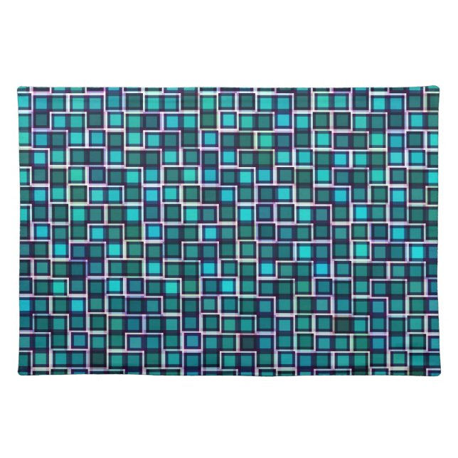 Abstract Blue Squares Pattern Cloth Placemat (Front)