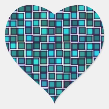 Abstract Blue Squares Pattern Heart Sticker by Lasting__Impressions at Zazzle