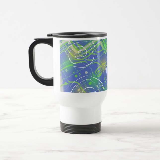 Abstract Blue Squiggle Art Travel Mug (Left)