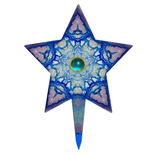 ABSTRACT BLUE STAR WITH GEM STONE CAKE TOPPER