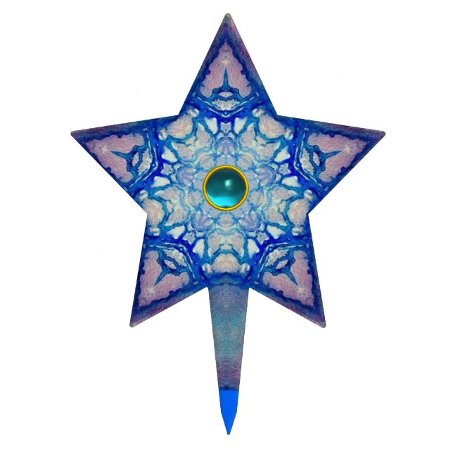 ABSTRACT BLUE STAR WITH GEM STONE CAKE TOPPER (Front)
