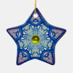 ABSTRACT BLUE STAR WITH GEM STONE CERAMIC ORNAMENT