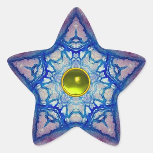 ABSTRACT BLUE STAR WITH YELLOW TOPAZ GEM STONE STAR STICKER