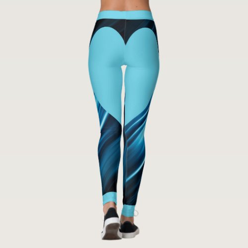 Abstract Blue Stripes Light Blue Heart Leggings