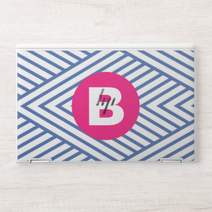 Abstract Blue Stripey Pattern Pink Monogram HP Laptop Skin