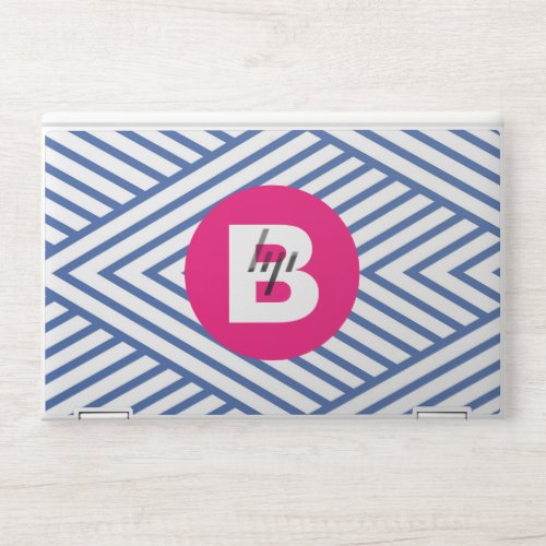 Abstract Blue Stripey Pattern Pink Monogram HP Laptop Skin