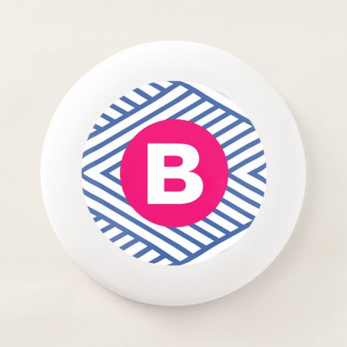 Abstract Blue Stripey Pattern Pink Monogram Wham_O Frisbee
