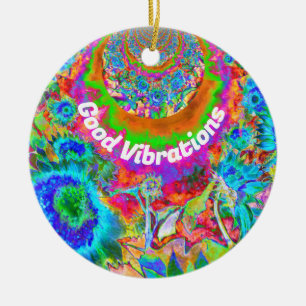 Abstract blue sunflower field   retro flowers  ceramic ornament